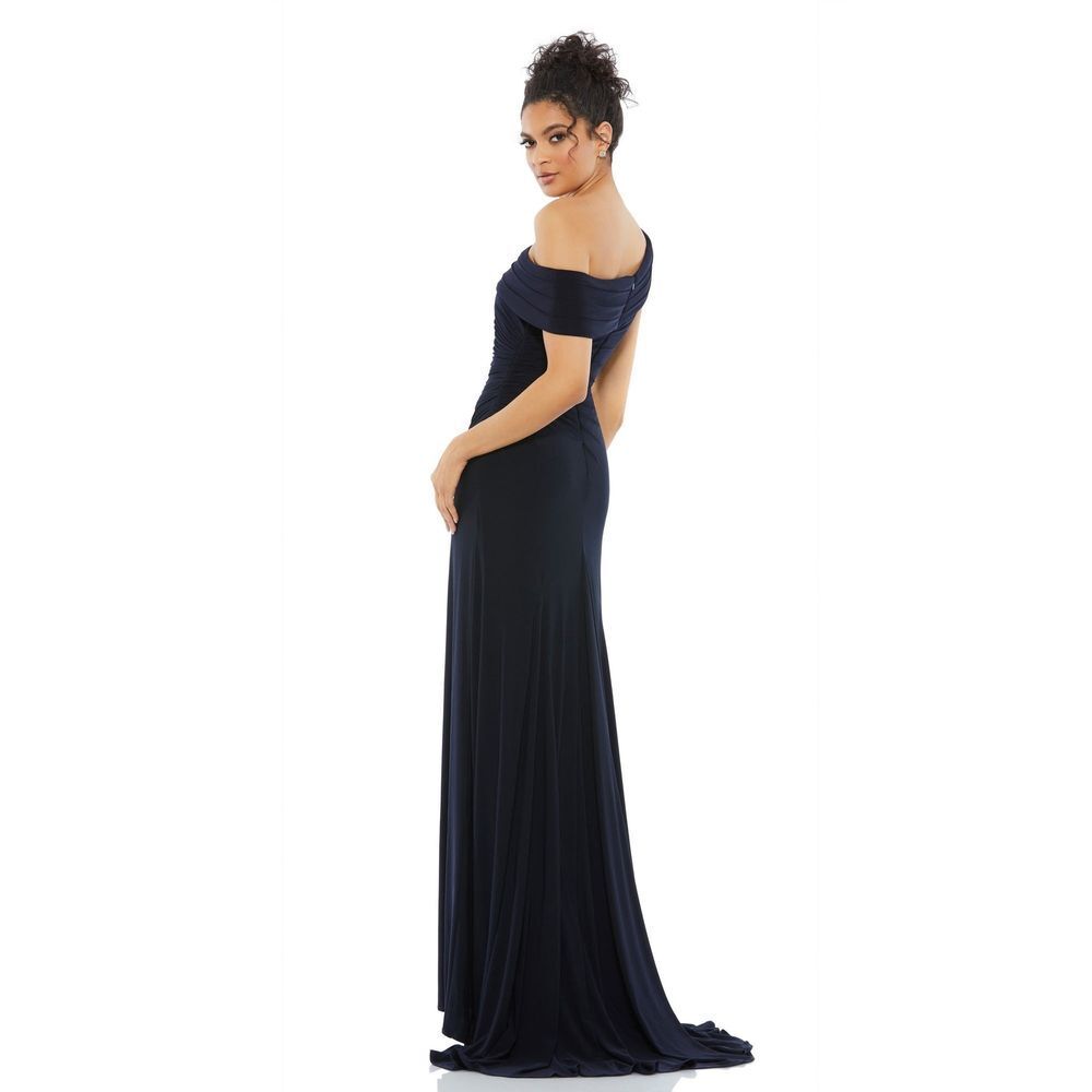 Mac Duggal Ieena NEW Navy Foldover Off-the-Shoulder Slit Jersey Gown - Size 16 - Picture 9 of 15